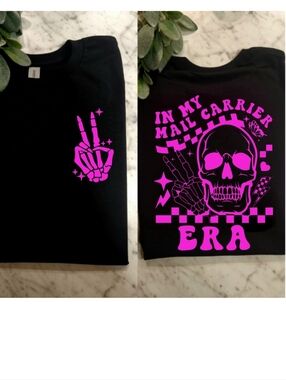Mail Carrier Shirt Short Sleeve Skull retro popular trendy Work Tee Black Pink